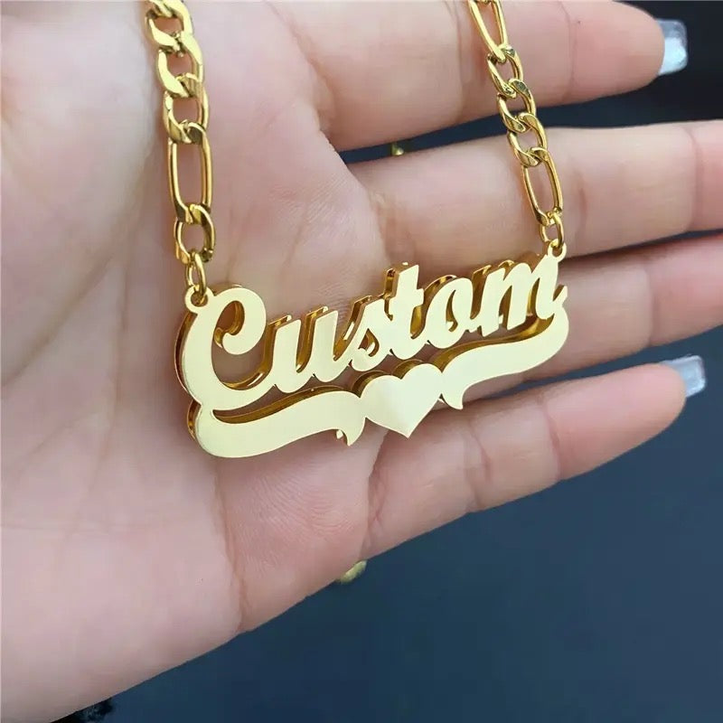 Double Plated Name Necklace, Custom Heart Necklace